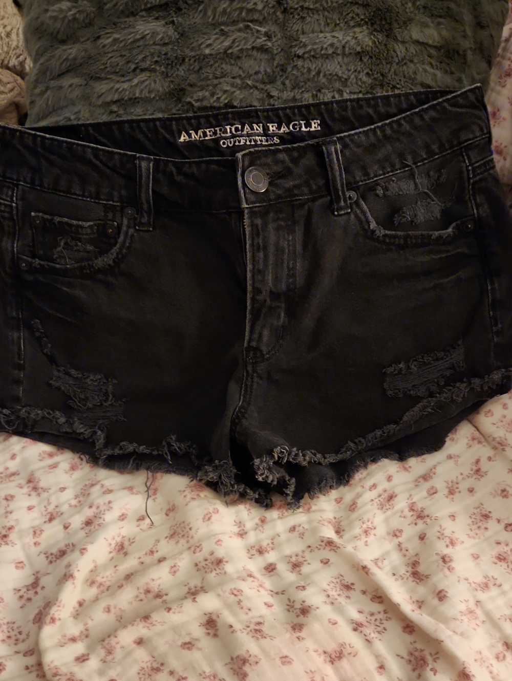 American Eagle Outfitters Black Distressed Cutoff Denim Shorts